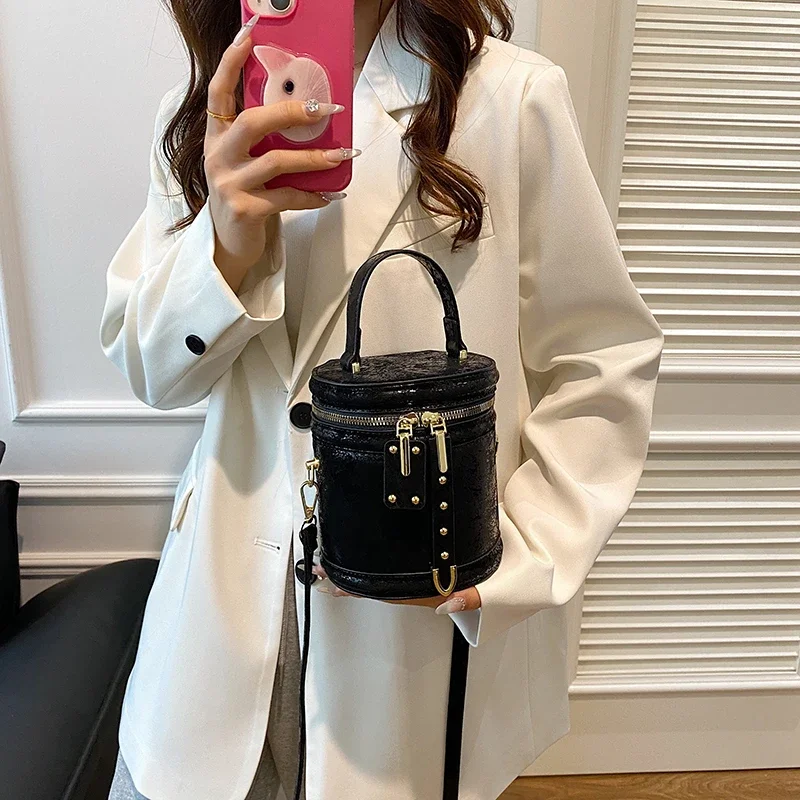 Luxury Ladies Handbag High-grade Leather Bucket Bag Satchel Summer Cute Cylinder Bag Purse Fashion Brand Shoulder Crossbody Bags