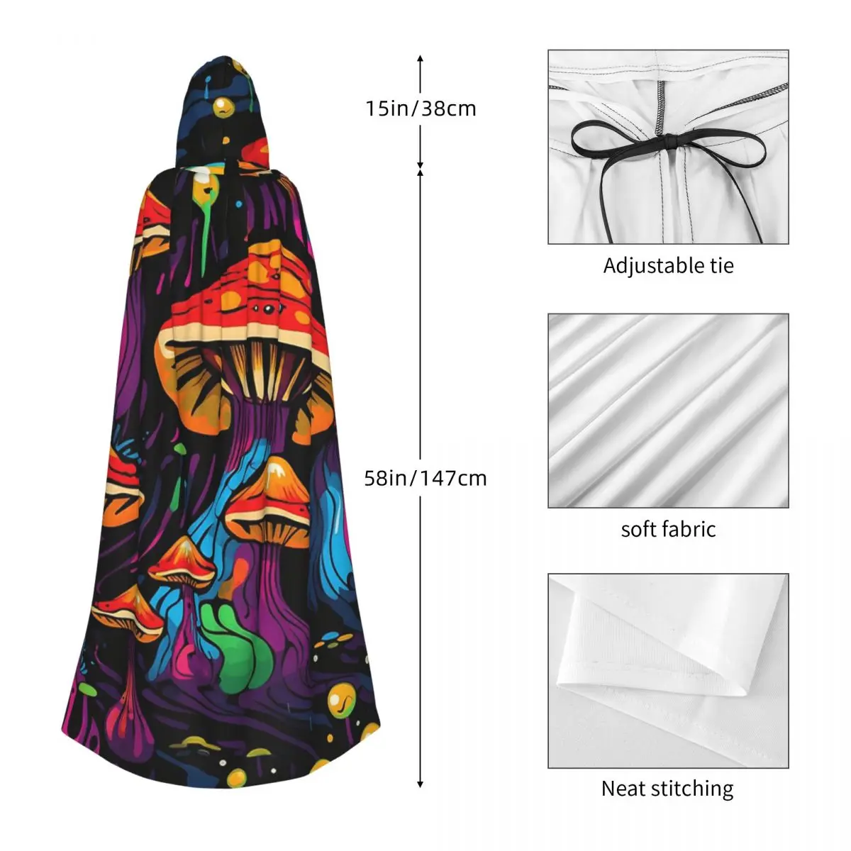 Acid Trippy Weird Psychedelic Wavy Mushroom Long Hooded Cloak Witch Medieval Costume Cosplay Cape HalloweenCoat Adult Unisex