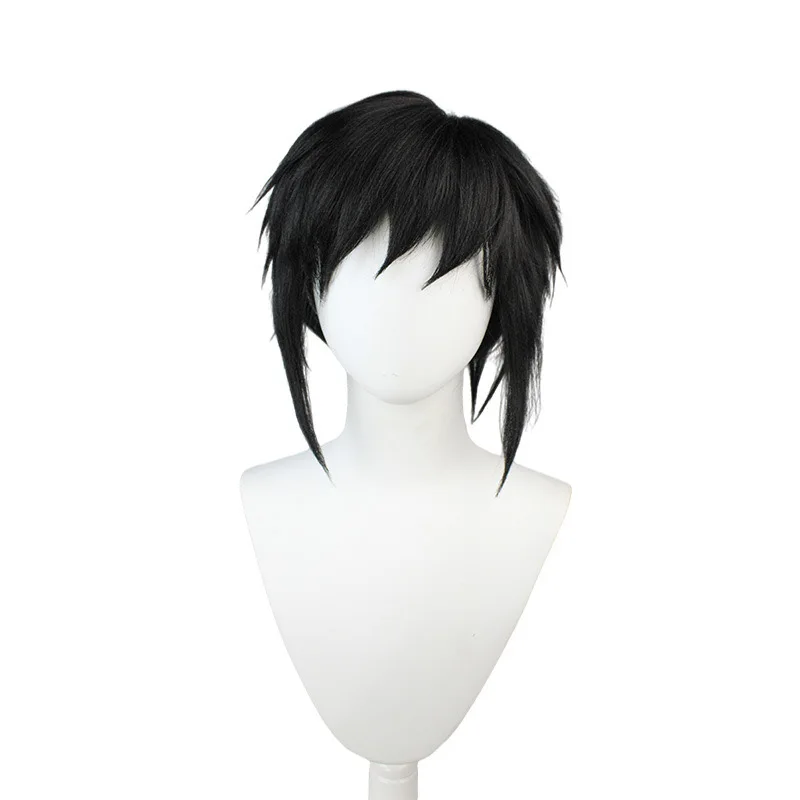 Tomioka Giyuu Cosplay Wig Black Long Ponytail Heat Resistant Synthetic Hair Wigs + Wig Cap