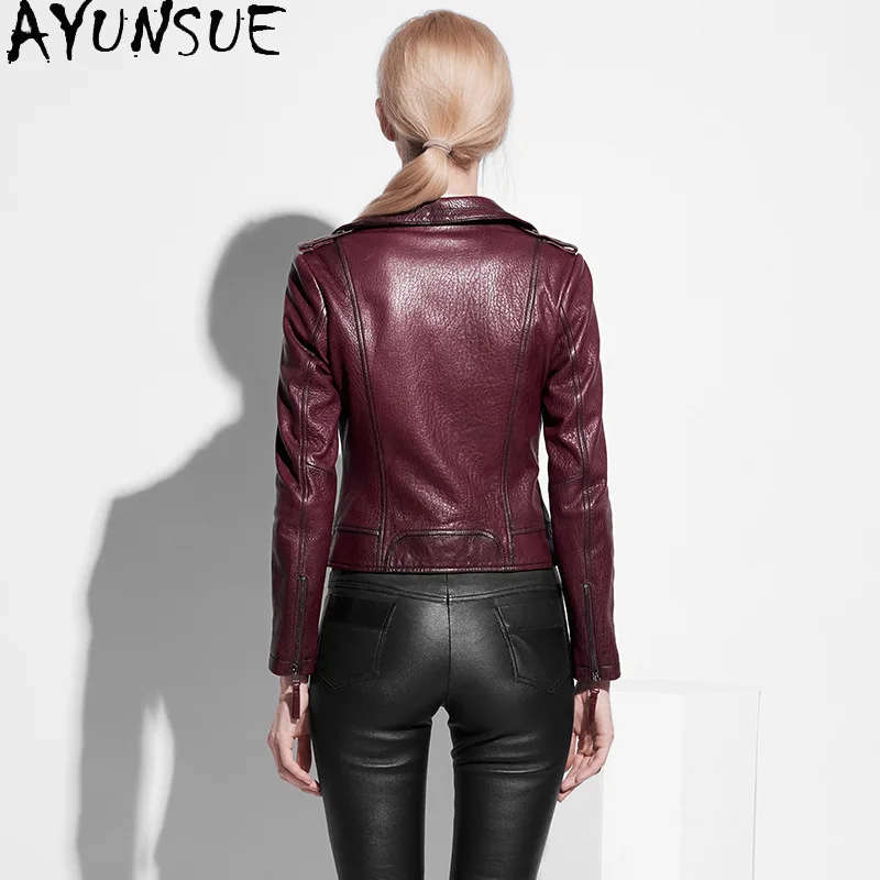 AYUNSUE 100% 양피 Motocycle 자켓 여성을위한 천연 정품 가죽 자켓 2025 봄 가을 옷 Jaqueta De Couro