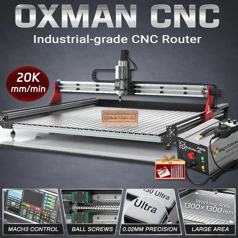 

BulkMan3D OXMAN CNC Engraver Mach3 Control 4Axis SFU1610 Ball Screw Dual Rails Industrial Machine for Wood Metal Acrylic Cutting