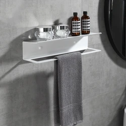 1PC Long 42cm Space Aluminum Black/White Thick Towel Rack Double Towel Rack Hotel Perforated Wall Mount