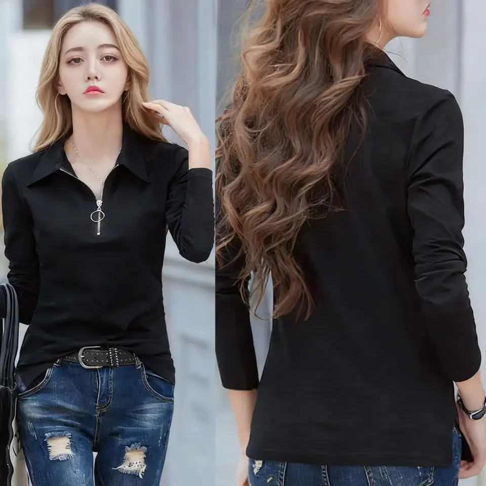 Women s Casual Fashion Long Sleeve Shirts V Neck Lapel Casual Pullover Tops For Women Zipper Tops Blouses 2025 Lady Clothes