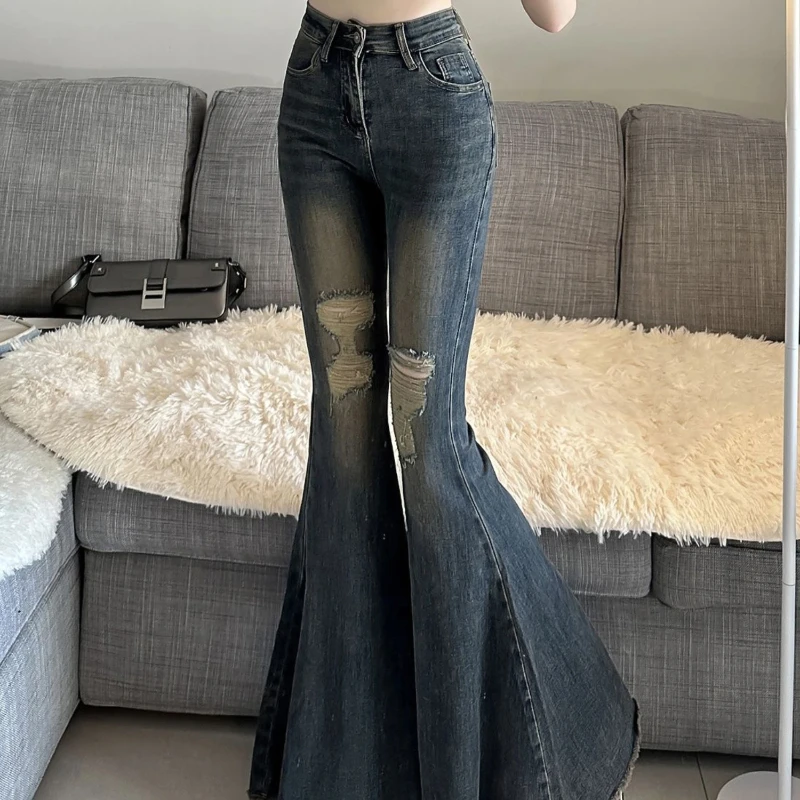 Bell Bottom Trousers New In South Korea Women's Flare Jeans Wholesale Loosefit 90s Stretched Aesthetic Z Cowboy Pants for Woman