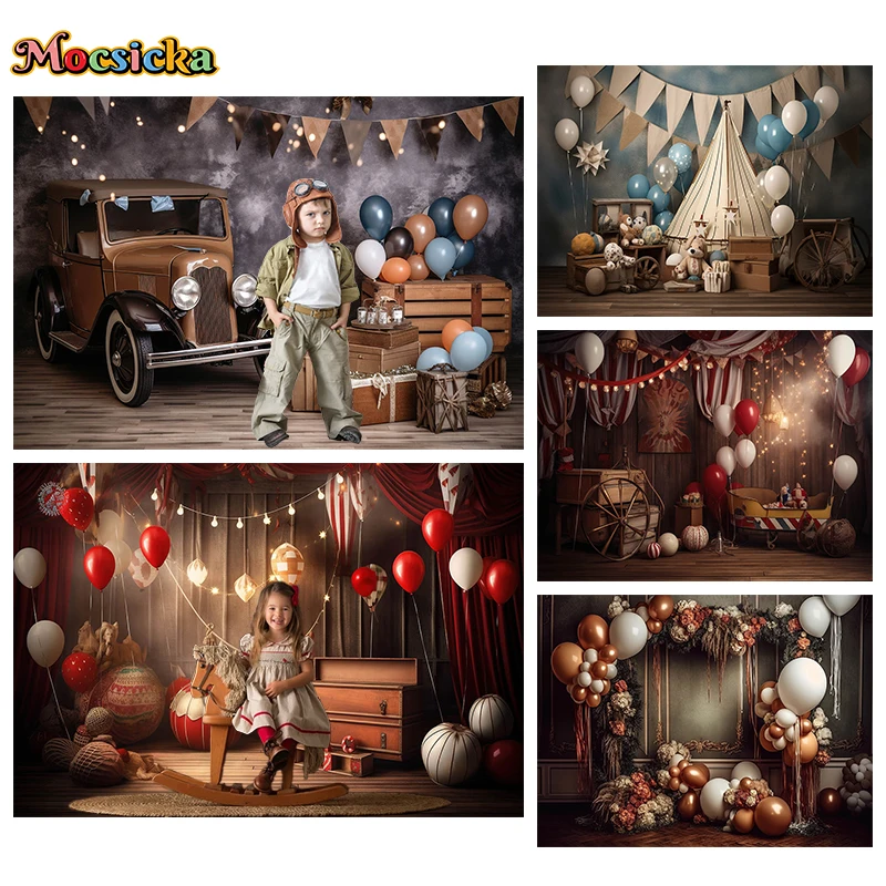 

Mocsicka Balloon Birthday Party Decoration Photography Background Retro Room Light Car Baby Prop Backdrop Photo Studio Photocall