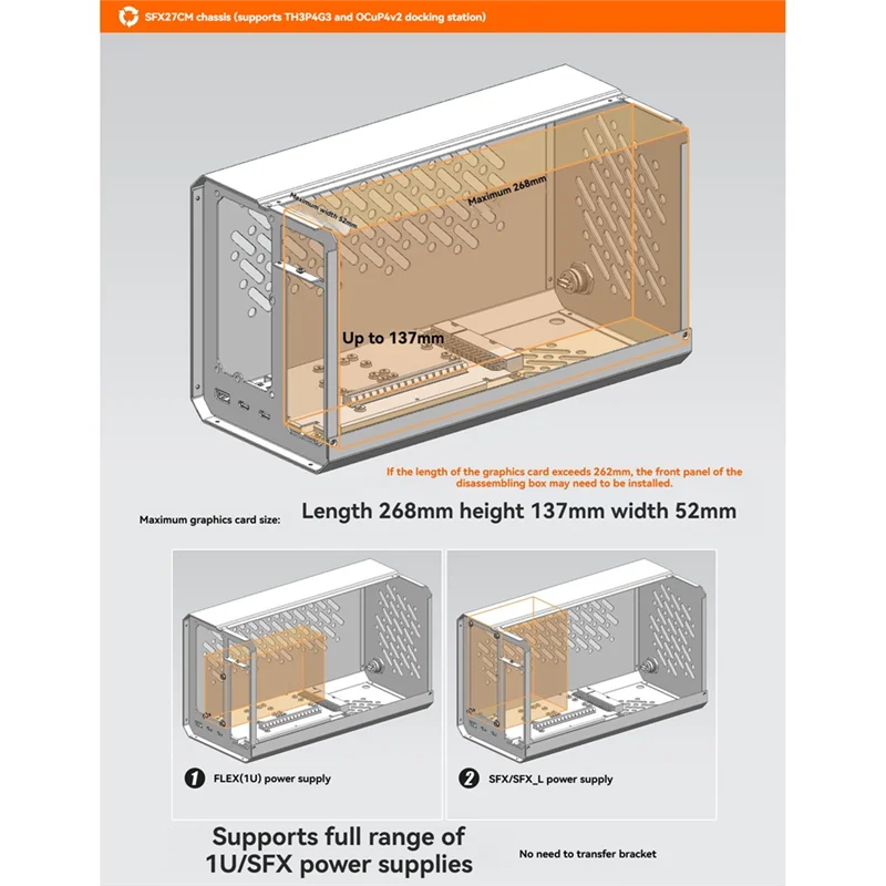 

A47F-Frame Case Chassis For TH3P4G3 Ocup4v2 Oculink Thunderbolt3/4 USB4 PCIE 4.0 SFX FLEX External Graphics Card GPU Dock