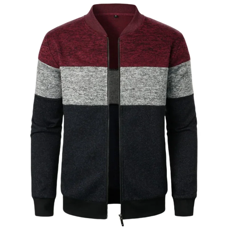 

Мужской повседневный вязаный кардиган на молнии в стиле пэчворк, теплый свитер, толстый кардиган, мужская зимняя одежда, уличный стиль