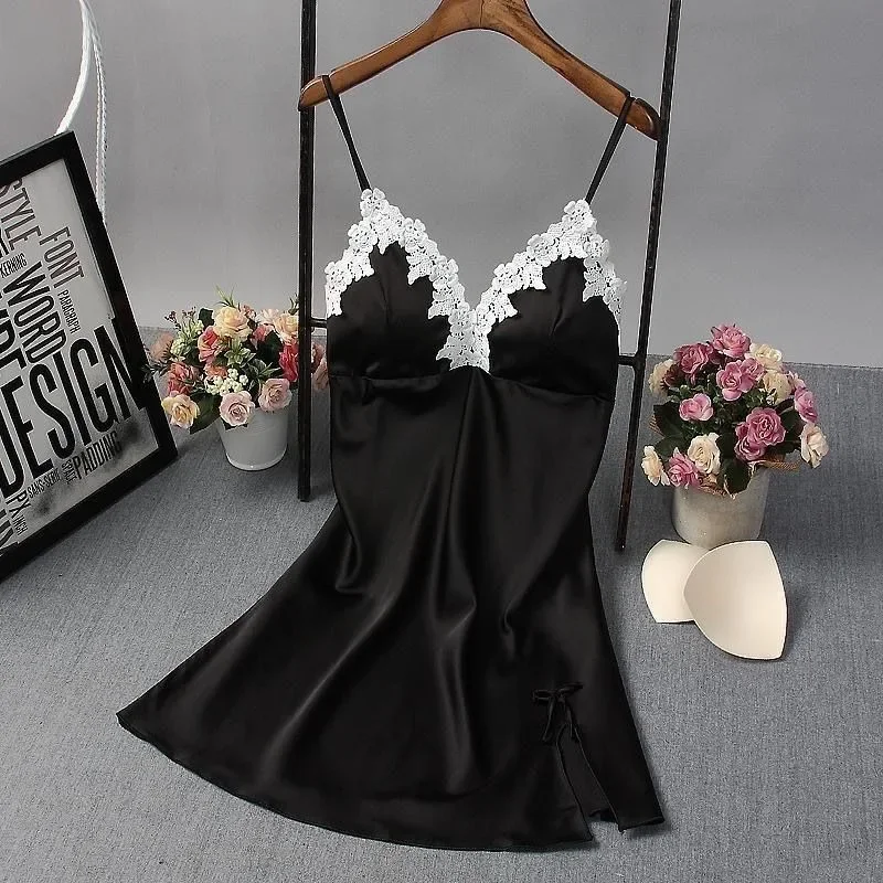 Sexy Lace Patchwork with Chest Cushion Lingerie Nighty Sleep Wear Nightdress Clothes Women's Nightgowns Sexy Nightwear - view 2