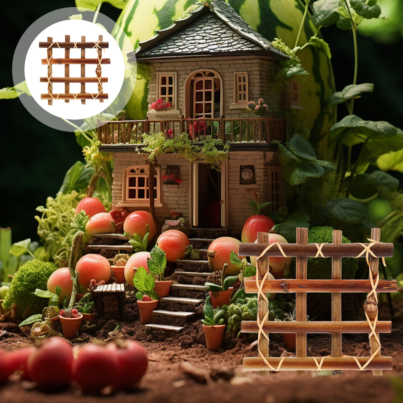 

2Pcs Bamboo Mini Fence Garden Borders Small Grid Fence for Miniature Bonsai Landscape Decoration Micro Landscape Accessories