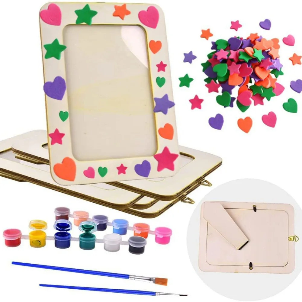 Decorate Wooden Picture Frame 2 Brushes 8 Inch Photo Frame Rhinestone Stickers DIY Craft