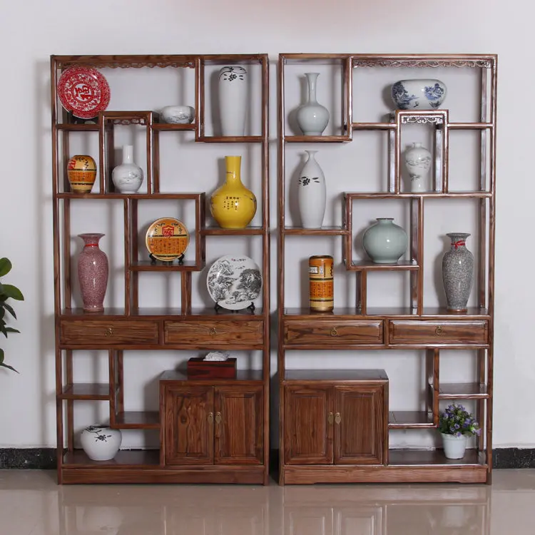 

New Chinese-style solid wood Bogu frame partition simple Duobao Pavilion storage display cabinet elm bookshelf
