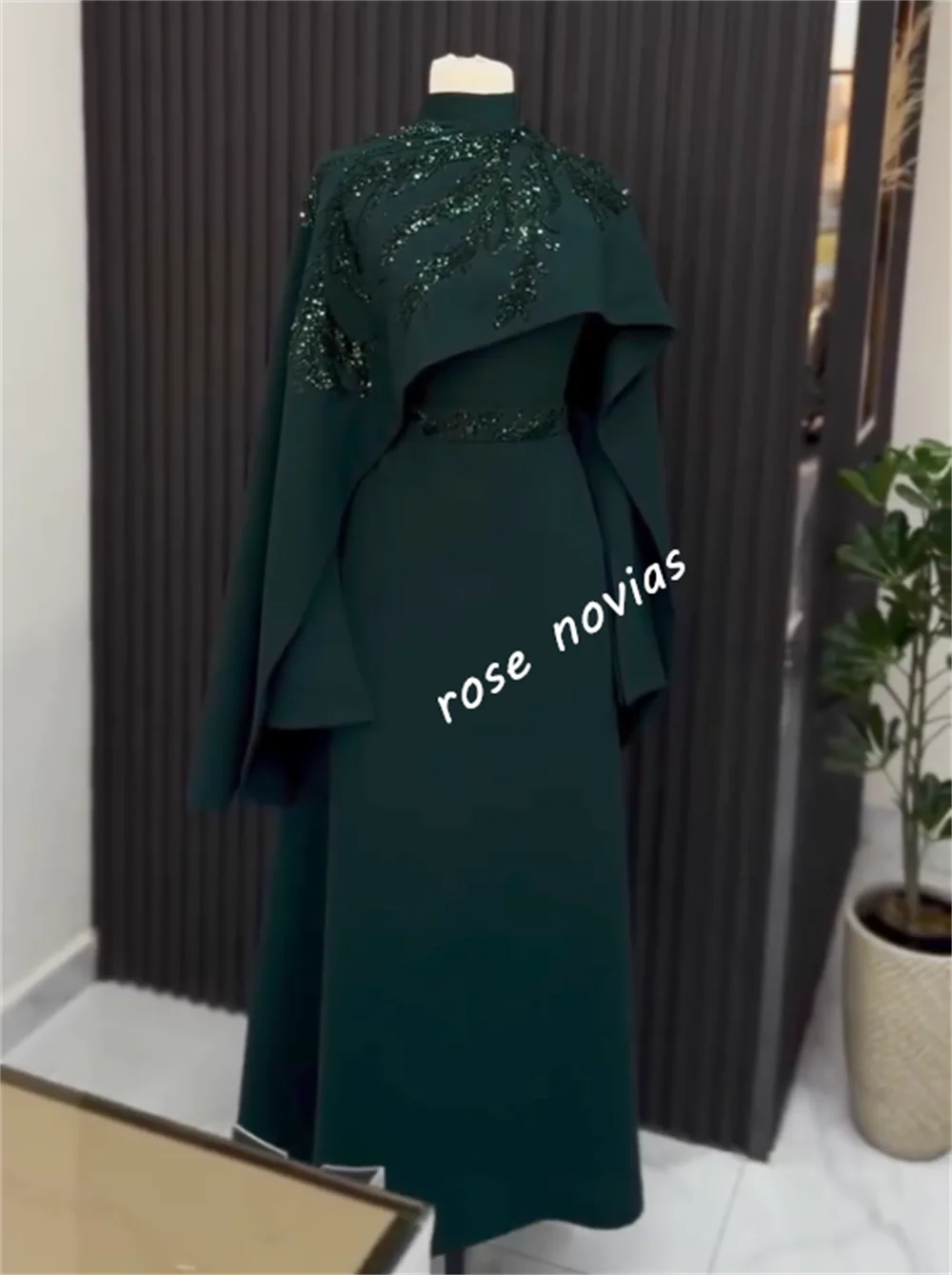 فساتين متوسطة الطول مخصصة من الجيرسيه مطرزة بياقة عالية على شكل حرف a مناسبة مخصصة للنساء كلاسيكية للسهرة متألقة أنيقة لحفلات الزفاف #3