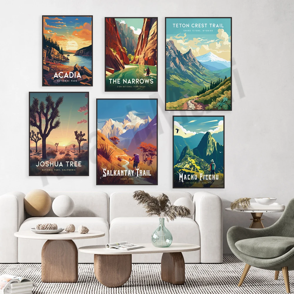 Pacific Crest Trail, Salkantay Trail, Peruvian Inca Trail, Zion National Park, Roan Highlands Appalachian Trail travel posters