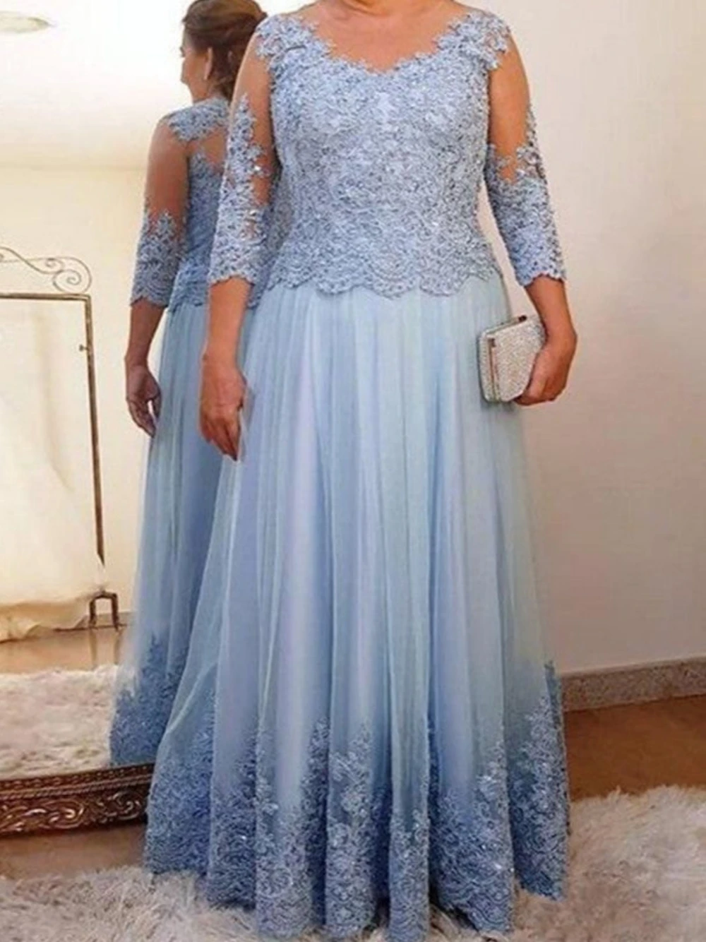 Elegant O-neck A-line Evening Dresses Classic Lace Mother Of The Bride Dress Long Sleeve Customized Prom Gown Vestido De Novia