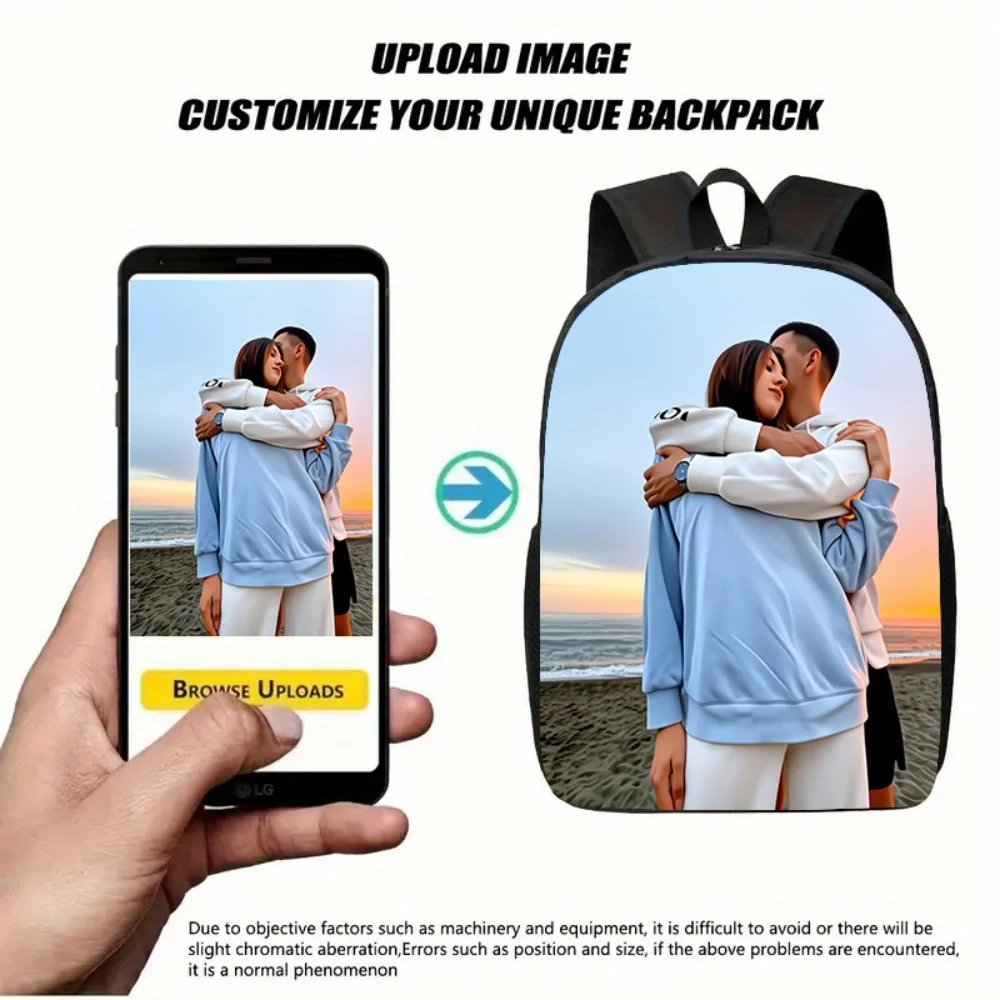 Custom Upload Photo BackpackLightweight 2D Flat Print Laptop Backpack School Book Bag Travel Daypack Gift For Men Women Kids