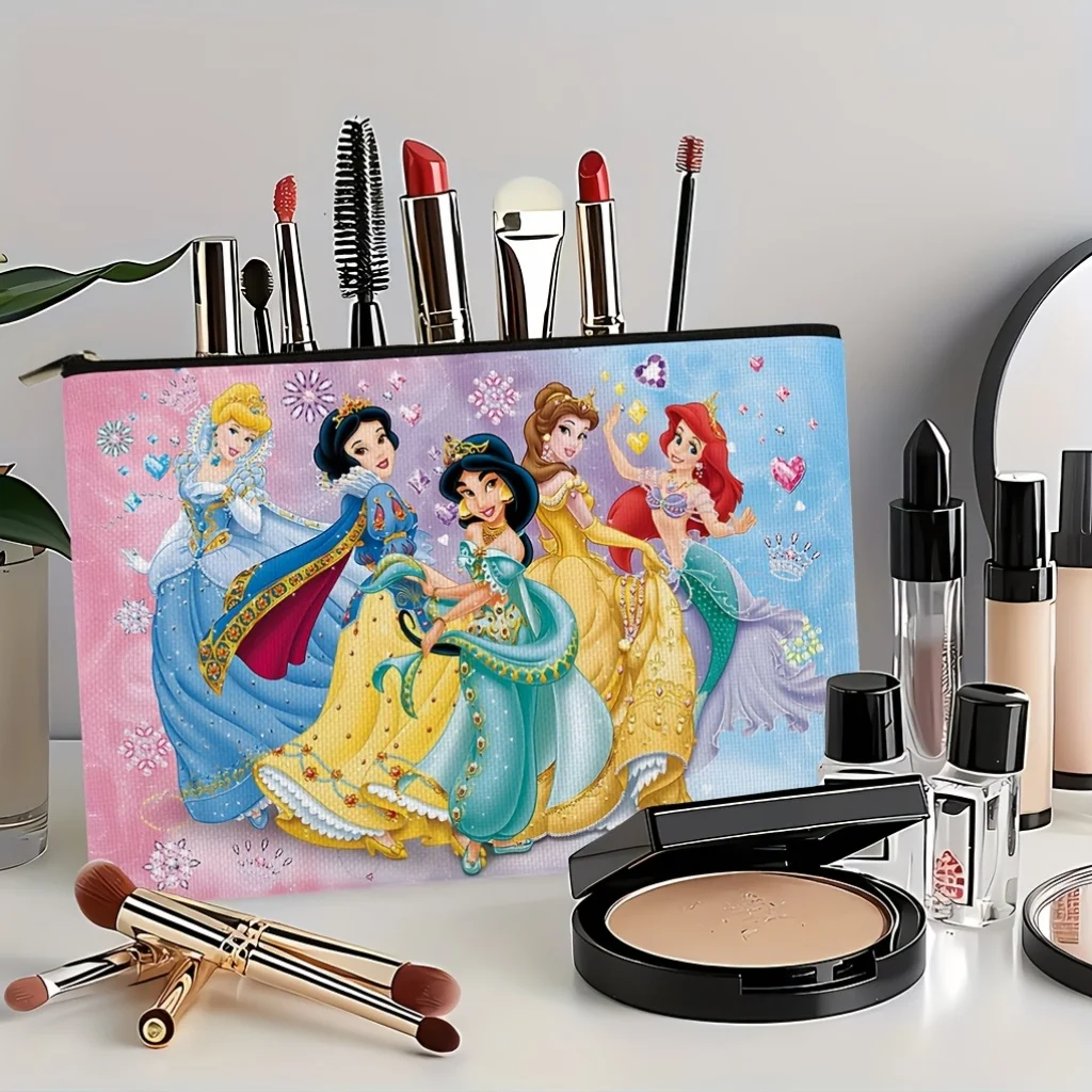 1 bolsa de cosméticos de la Princesa de Disney, bolsa de maquillaje portátil con cremallera, ideal para guardar cosméticos diarios y para viajar, un regalo de ensueño