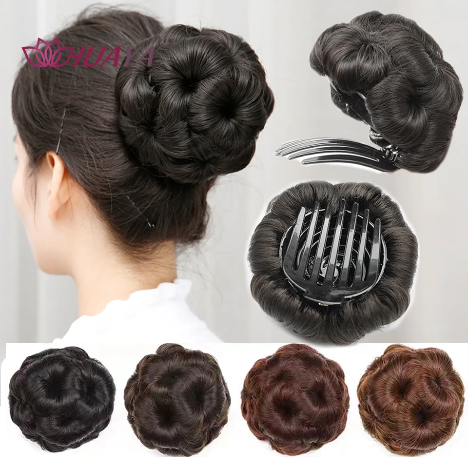 Synthetic Flower Hair Bun Chignon Hairpiece, Flower Claw Clip Hair Bun Extension Ponytail Updo Hair Accessory Hair Bun For Women