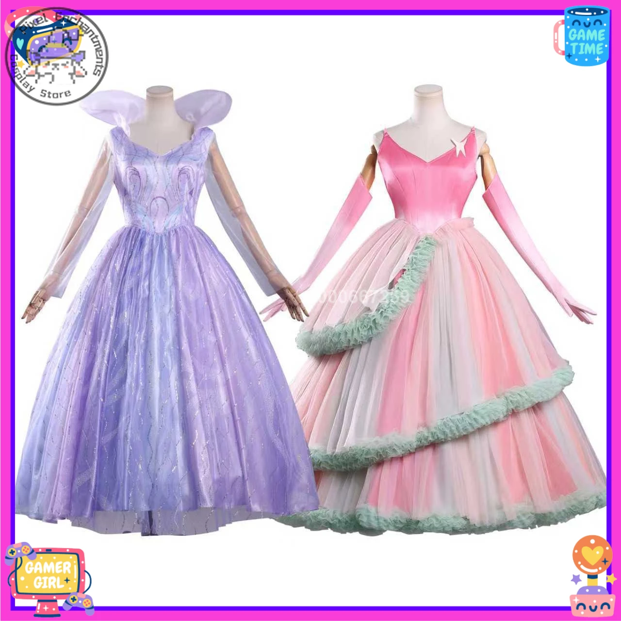 

Hot Movie Cosplay Costume Anime Glinda Popular Role Playing Outfit Pink and Purple Dress for Women Halloween Comic Con Party