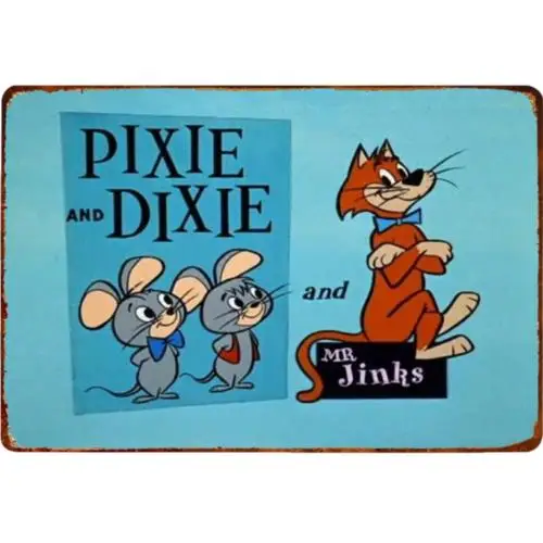 1pcs Pixie & Dixie Vintage Style Metal Sign Decor Retro Cartoon  Tin Sign