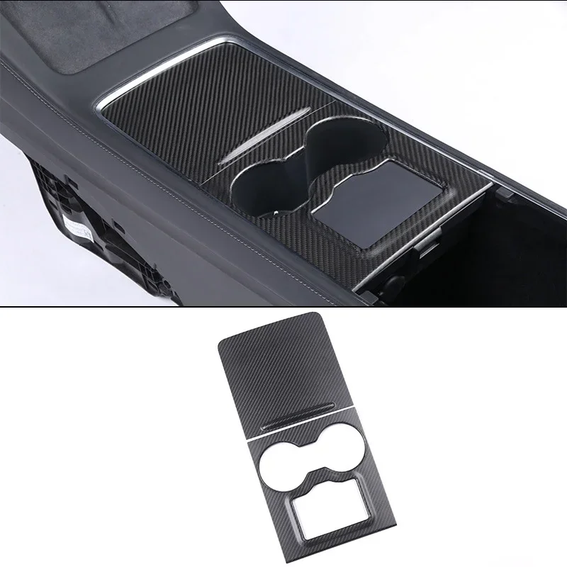 For Tesla Model 3 Y 100% Real Carbon Fiber Central Control Panel Console Cover Sticker Armrest Protective Patch Car Modification