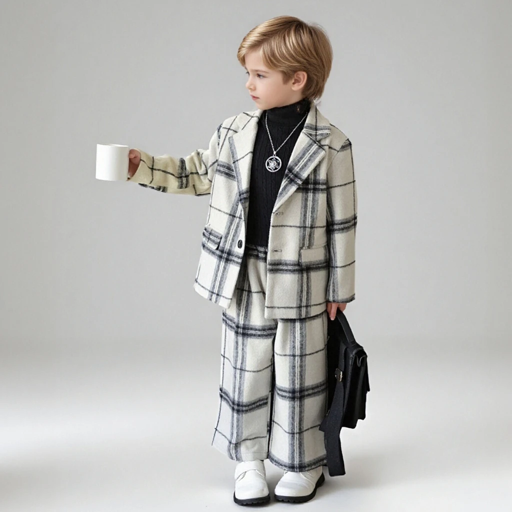 

Клетчатый костюм для мальчиков, осенний твидовый пиджак, брюки, комплект из 2 предметов для подростков, детская школьная одежда для выступлений, официальная одежда, повседневная одежда для мальчиков 8 лет