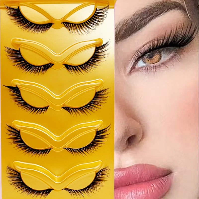 5 Paar Fuchswimpern, natürlich aussehende Katzenaugen-Wimpern, 3D-verlängerte Wimpern 16mm Wimpern