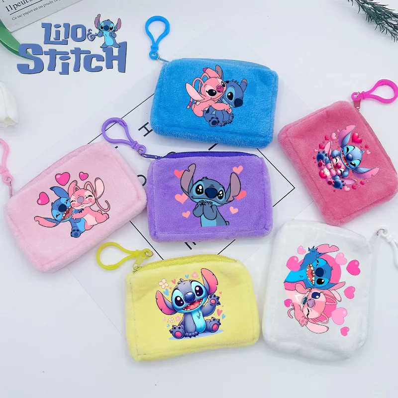

Stitch Girls Plushed Coin Purse Cute Boys Portable Wallet Cartoon Printed ID Card Storage Bag Keychain Children Birthday Gifts