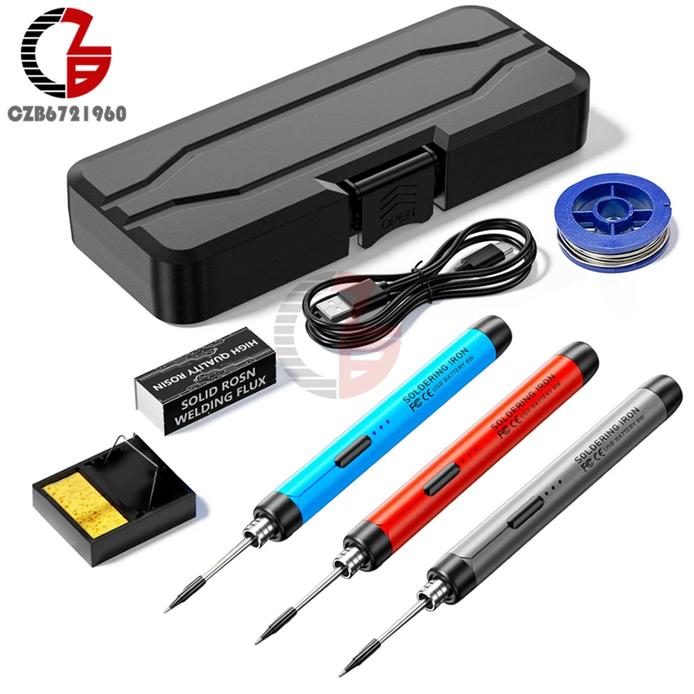 

USB Soldering Iron Set 5V 8W Cordless Electric Soldering Iron 300-450℃ Adjustable Temperature Battery Smart Welding Solder Tools