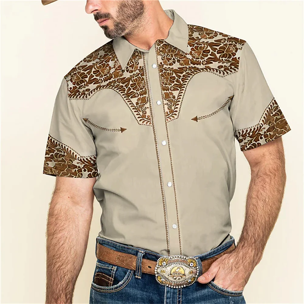 Men's Western Printing Shirt Animal Graphic Retro Black Outdoor Street Short Sleeve Fashion Street Clothing Designer Leisure