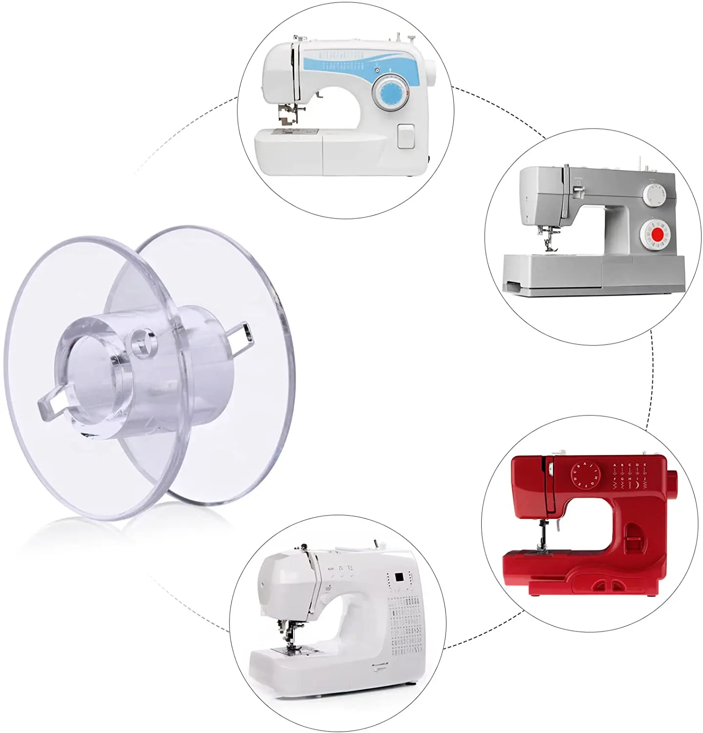 Caixa plástica clara para a máquina de costura, bobinas vazias para a máquina de costura, acessórios home, 25 peças