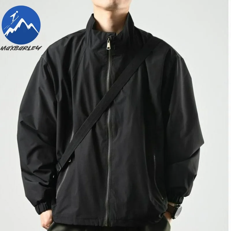 

Maxbarley Men Jacket Outdoor Trekking Mesh Patchwork Breathable Stand Collar Jacket Men Autumn Loose Waterproof Durable Garment