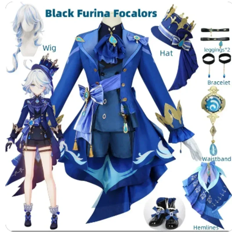 

XT8Furina Cosplay Costume Wig Hair Impact Fontaine Focalors with Hat Black Suits High Heel Cosplay Shoes for Women OutfitsXT6@!