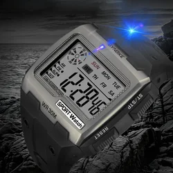 New Arrival Watches Mens Big Numbers Men Sport Watch Digital Multifunction Alarm Chrono 5ATM Waterproof Back Light Square