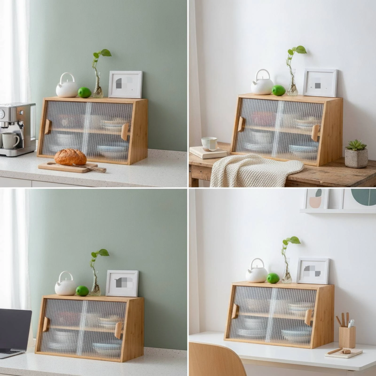 Countertop Cabinet Compact Cabinet with Glass Doors Tabletop Cupboard Versatile Furniture Slim for Kitchen Counter