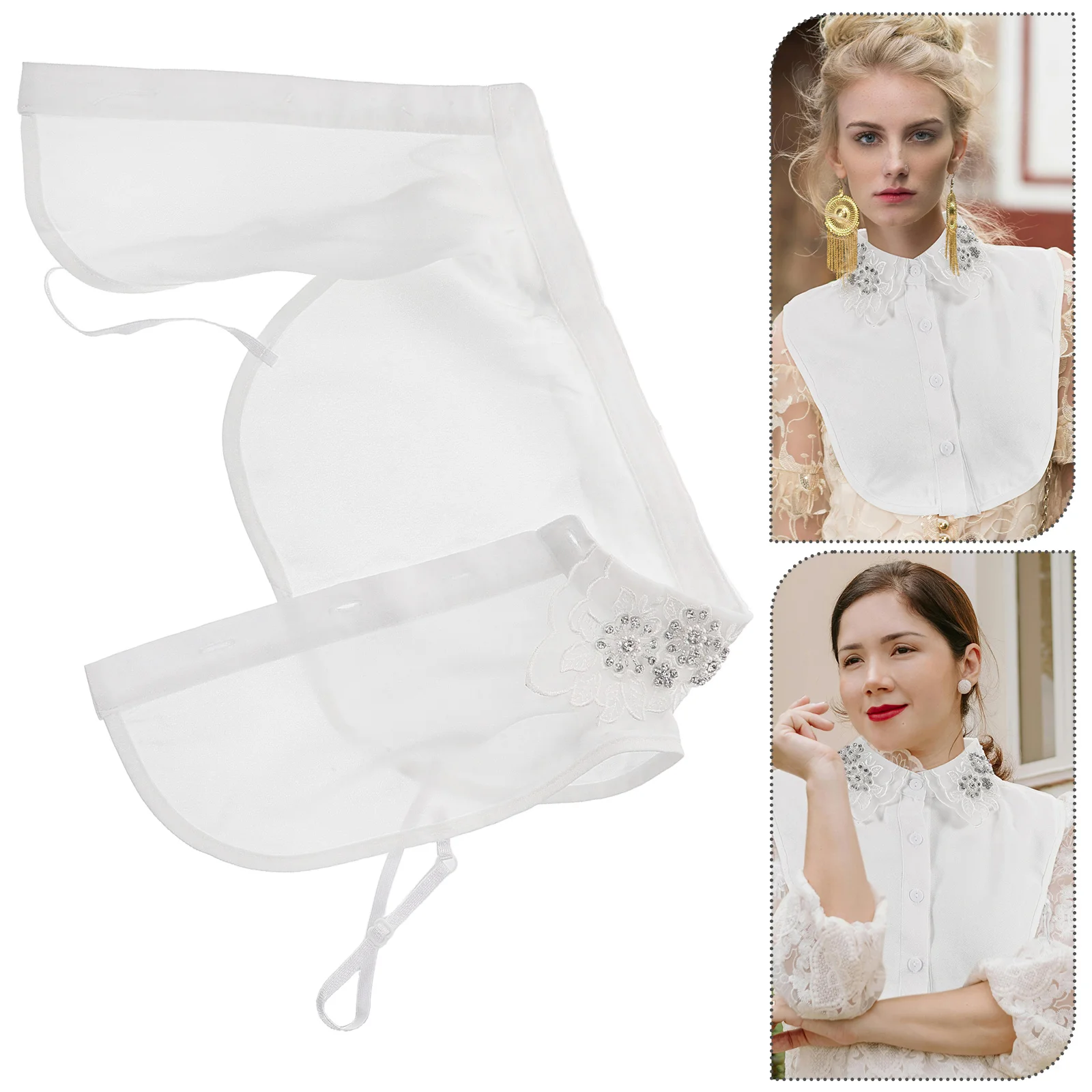 Полый искусственный воротник для женщин, белые воротники со стразами, блузка с накладными лацканами, съемная хлопковая блузка
