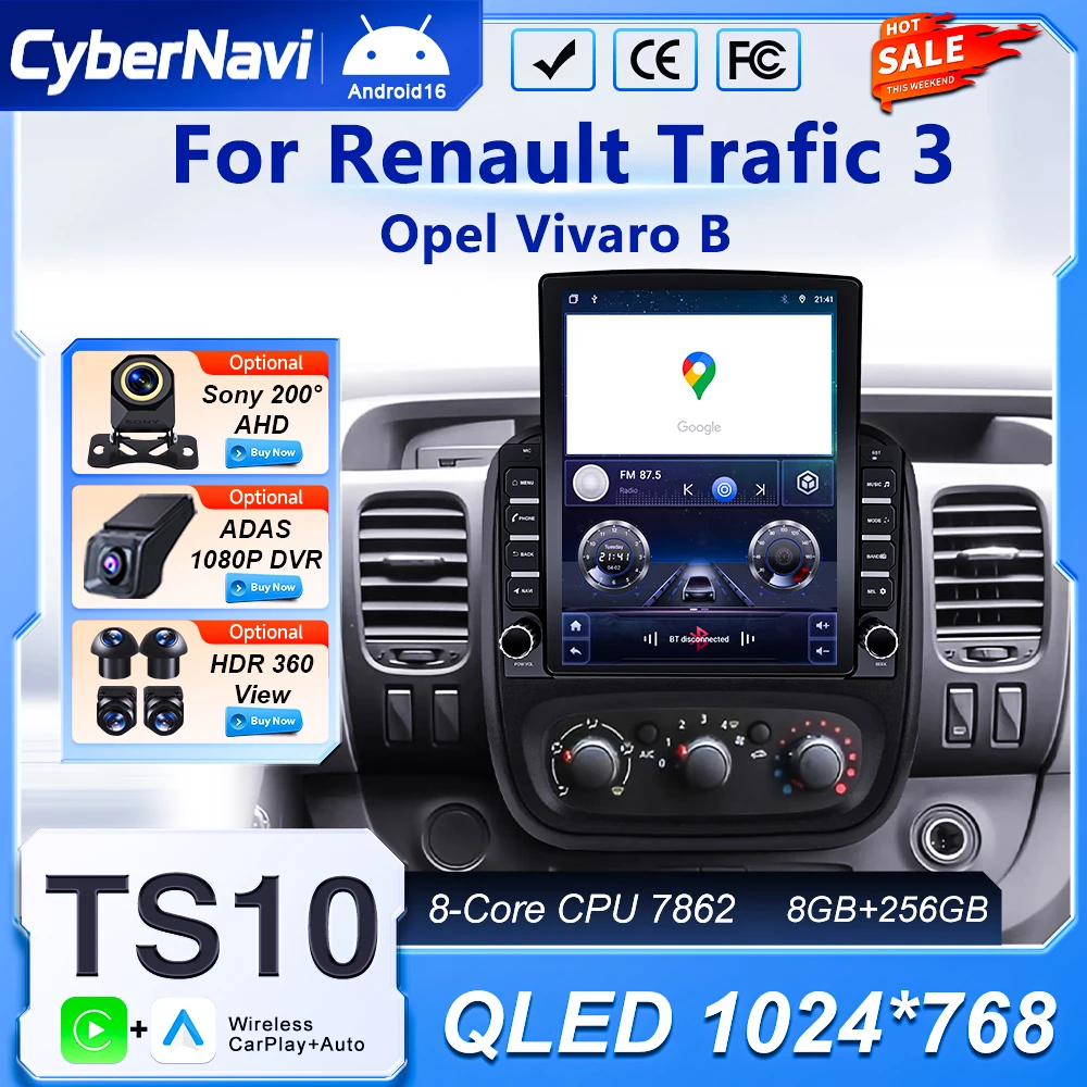 Rádio Automotivo Android 9.7 polegadas Para Renault Trafic 3 2014 - 2021 Para Opel Vivaro B Reprodutor Multimídia de Vídeo GPS Navegação Bluetooth