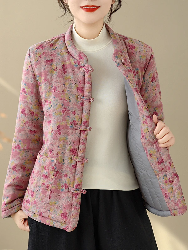 Gruba bawełniana kurtka damska w dużym rozmiarze, tradycyjny chiński styl, stara tkanina, styl Zen Hanfu, luźny krój, długi rękaw.