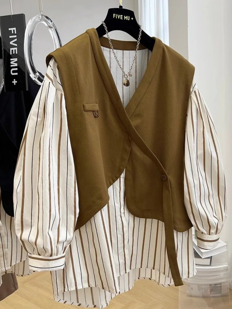 

Мужская осенне-зимняя свободная куртка-жилет Extra Large 300 Pou в стиле пэчворк с полосками, модная брендовая молодежная одежда, длинный рукав