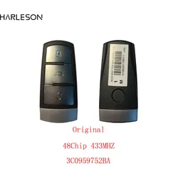 Mando a distancia inteligente con tapa para coche, llave Original con 3 botones, Chip ID48, 3C0959752BA, 433MHZ, ID48, para VW Passat B6, 3C, B7, Magotan, CC