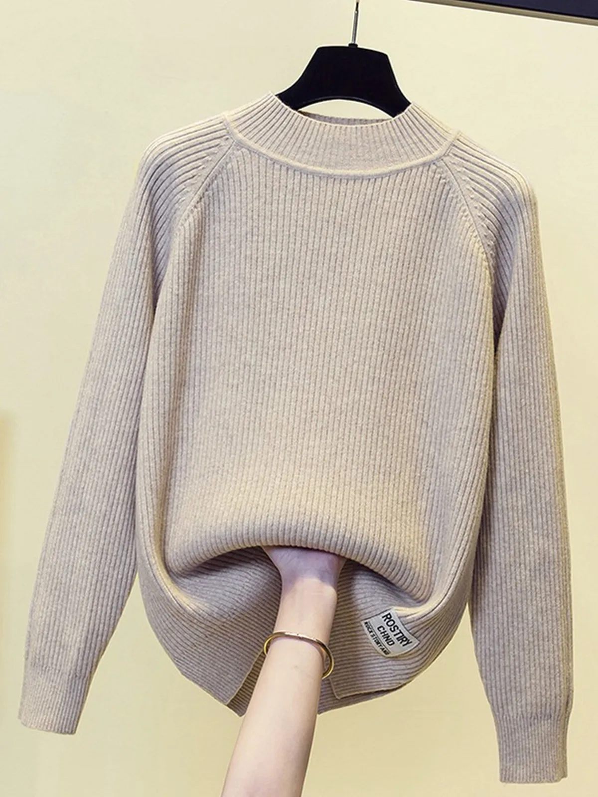 

Женский теплый вязаный свитер больших размеров, свободного кроя, с воротником-стойкой, цветной, стройнящий, для ношения под одеждой, повседневный трикотаж для осени