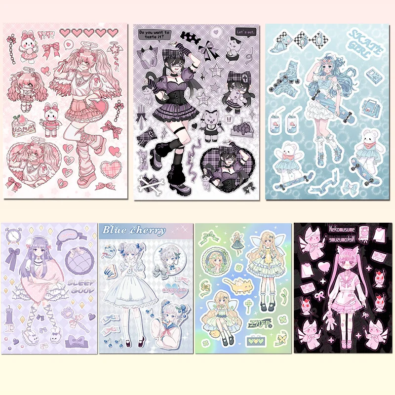 Sweet Cute Skateboard Girl Stickers Diary Scrapbooking DIY Album Decoration Sticker Aesthetic Personalized Kawaii Stationery