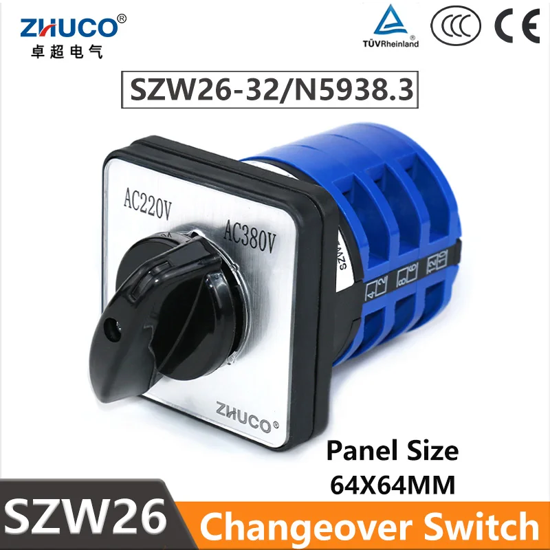 

ZHUCO SZW26/LW26-32 660V 32A 2 Position 3 Phase 12 Terminal Screws Elecrical Universal Rotary Cam Automatic Changeover Switch