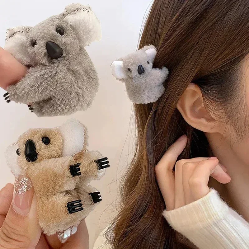 Pinces à cheveux mignonnes pour filles, pinces à mâchoire en peluche, pinces à cheveux floues, pinces à cheveux coordonnantes, Koala Hugger, accessoires pour cheveux Koala