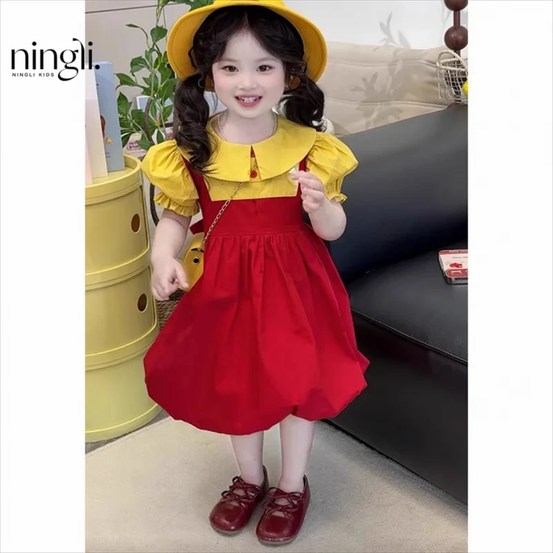 

Girls' Summer Dopamine Dress New Style Children's Fashionable Cute Chibi Maruko Princess Dress Gown