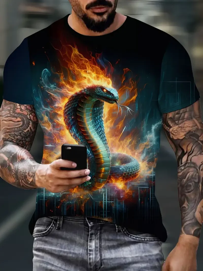 Fashion Snake 3D Printed T Shirt For Men Funny Animal Pattern Oversized T-shirt Summer Hip Hop Trend Clothing Casual O-neck Tops