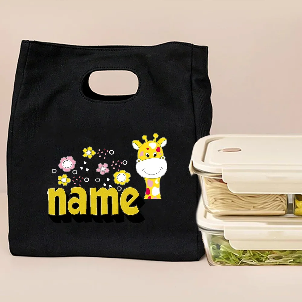 Personalized Customization Name Lunch Box Portable Insulated Lunch Bag Insulated Food Picnic Tote Bag Giraffe Pattern
