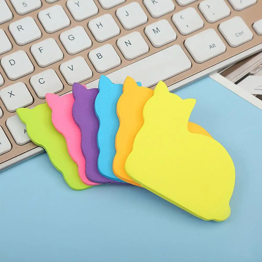 Sticky Memo Pads Cat Shaped Sticky Notes 6pcs Adorable Cat-shaped Sticky Notes with Strong Self-adhesive Stickiness for Notebook