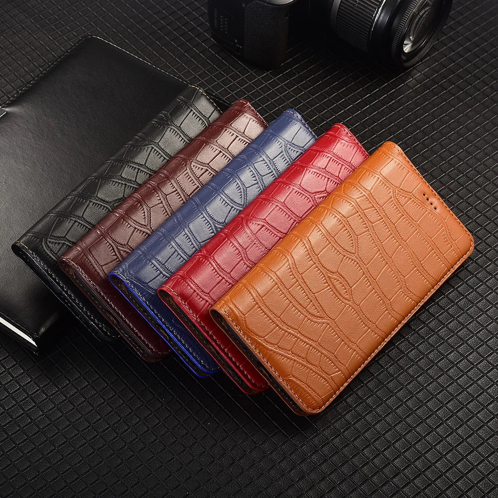 Capa flip de couro genuíno com barriga de crocodilo para asus rog phone 3 5 5S 6 6d 7 8 9 pro fe capa carteira final à prova de arranhões