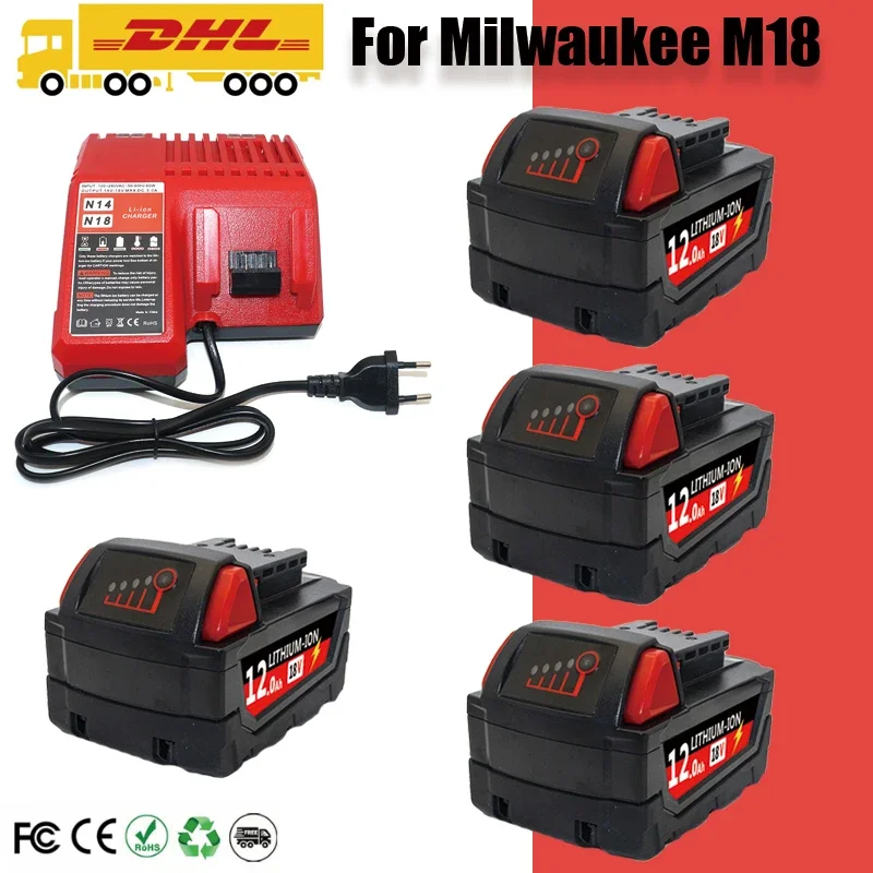 7 For Milwaukee M18 Battery 18V 6.0Ah 9.0Ah Replacement Lithium Battery for Milwaukee M18 48-11-1815 48-11-1850 2604-22 Battery