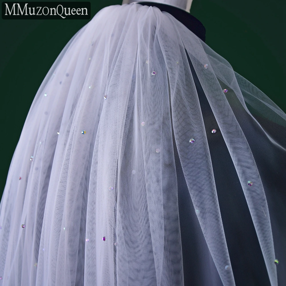 

MMQ M34A Sparkling Wedding Bridal Veil High Quality Colored Diamond Handmade Soft Fingertip Length Veils Accessories For Woman